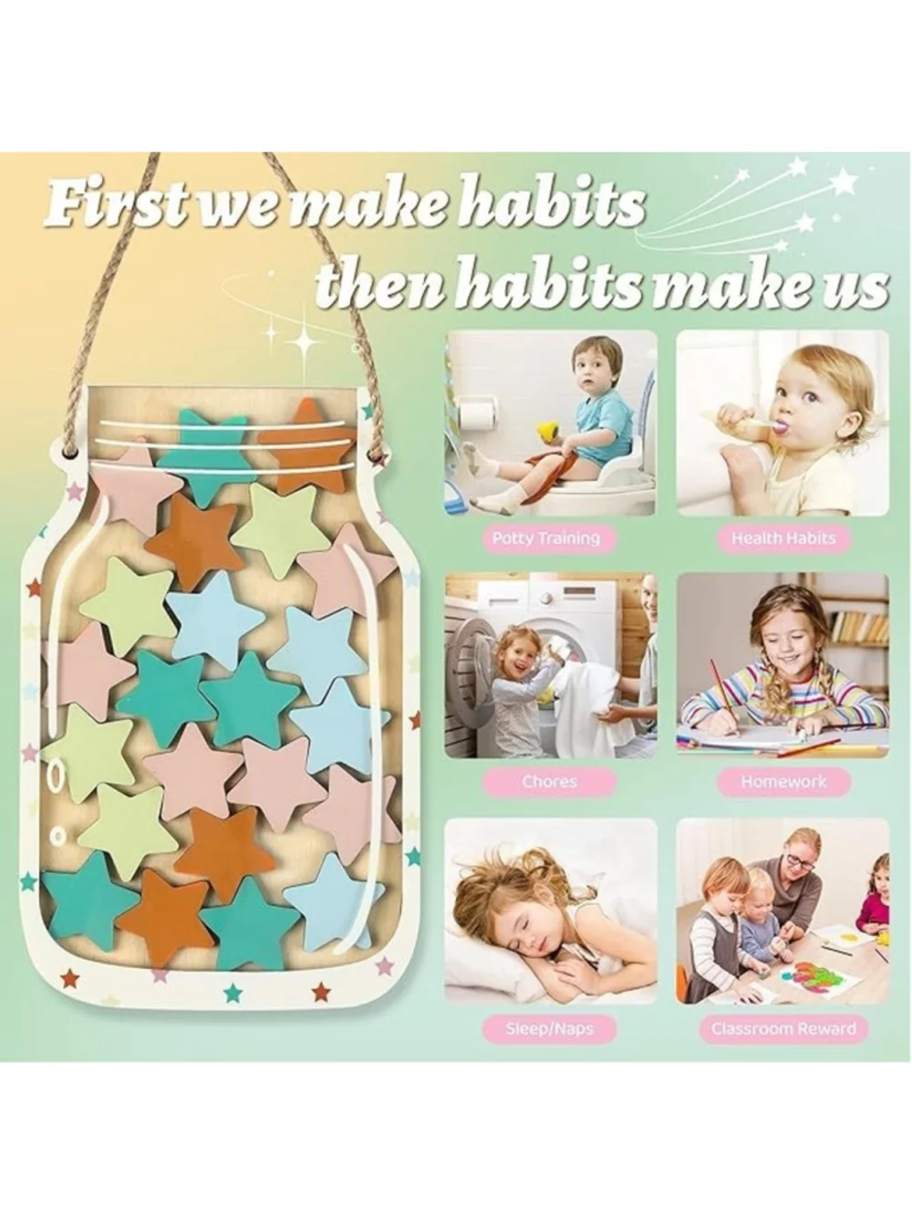 Harvcci Aesthetic Star Magnetic Wooden Stars 9-in Jar Reward